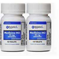 Reliable-1 Laboratories Meclizine 25 mg Generic Bonine Motion Sickness (100 Chewable Tablets Each (2-Pack) - Prevent Nausea, Vomiting, and Dizziness Caused by Motion Sickness