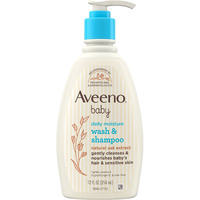 Aveeno Baby Daily Moisture Gentle Bath Wash & Shampoo with Natural Oat Extract, Hypoallergenic, Tear-Free & Paraben-Free Formula For Sensitive Hair & Skin, Lightly Scented, 12 fl. oz