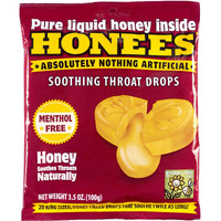 Honees Honey Filled Cough Drops - 20-Piece Single Pack Menthol-Free Lozenges | Temporary Relief from Cough | Soothes Sore Throat | All Natural