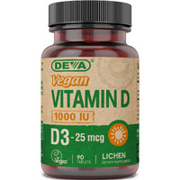 DEVA Vegan Vitamin D3 Supplement - Once-Per-Day Tablet with 1000 IU - Cholecalciferol - Lichen Plant Derived - 90 Small Tablets