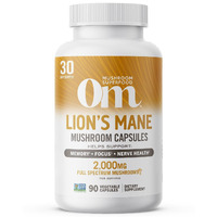Om Mushroom Superfood Lion's Mane Mushroom Capsules Superfood Supplement, 90 Count, 30 Day Supply, Fruit Body and Mycelium Nootropic for Memory, Focus, Nerve Health and Immune Support
