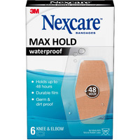 Nexcare Max Hold Waterproof Bandages, Stays On for 48 Hours, Flexible Bandages for Fingers, Knees and Heels - 6 Pack Clear Waterproof Bandages