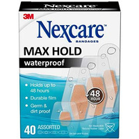 Nexcare Max Hold Waterproof Bandages, Stays On for 48 Hours, Flexible Bandages for Fingers, Knees and Heels - 40 Pack Clear Waterproof Bandages