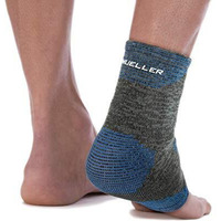 Mueller Sports Medicine Four Way Ankle Support Sleeve, For Men and Women, Black/Blue, S/M