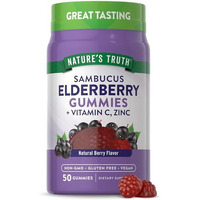 Sambucus Black Elderberry Gummies | 50 Count | with Vitamin C and Zinc | Natural Berry Flavor | Vegan, Non-GMO, Gluten Free | Extract Gummies for Adults | by Nature's Truth