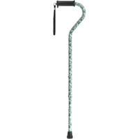 Adjustable Height Offset Handle Cane with Gel Hand Grip, Green Leaves