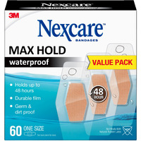 Nexcare Max Hold Waterproof Bandages, Stays On for 48 Hours, Flexible Bandages for Fingers, Knees and Heels - 60 Pack Clear Waterproof Bandages, 60 count (Pack of 1)