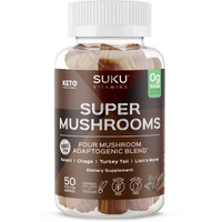 SUKU Vitamins - Super Mushroom -Reishi Chaga, Turkey Tail & Lions Mane Blend Gummies for Immunity - Easy to Chew - Non GMO, Gluten Sugar Free - Espresso Decaffeinated Flavored Gummy Vitamins, 50 Count