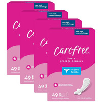 Carefree Thong Panty Liners, Unwrapped, Unscented, 196ct (4 Packs of 49ct)(Packaging May Vary)