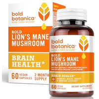 Bold Botanica Lions Mane Mushroom Capsules - 100% Fruiting Body - Concentrated Organic Lions Mane Extracts - Nootropic Brain Health - Memory, Mood, Immune Support - 60 Vegan Capsules