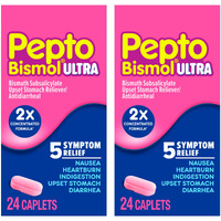 Pepto Bismol Caplets Ultra for Nausea, Heartburn, Indigestion, Upset Stomach, and Diarrhea - 5 Symptom Fast Relief, 24 ct x 2, 48 Total