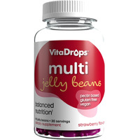 VitaDrops Multivitamin Jelly Beans, Women & Men, Source of Vitamin A C D E B-3 B-6 & Biotin, Supports Immune System, Pectin Based, Vegan & Gluten Free, Strawberry Flavor, 90 Jelly Beans, 30 Servings
