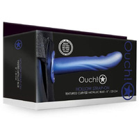 OUCH! TEXTURED CURVED HOLLOW STRAP-ON 8IN METALLIC BLUE