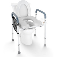 VEVOR Raised Toilet Seat, 7-Position Height Adjustment 19.3" - 25.2", 350lbs Weight Capacity, with Comfort Padded Aluminum Frame, Universal Toilet Seat Riser, for Elderly, Handicap, Pregnant, Medical