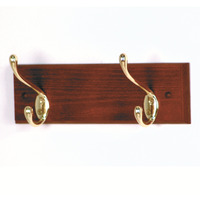Wooden Mallet 2 Hook Coat Rack, Brass Hooks, Mahogany