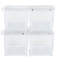 Hang-n-Stack Bin,  package, includes: (4) 10-7/8L x 5-1/2W x 5H (QUS230) clear bin and (2) bin rails