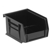 Bin, stacking or hanging, 4-1/8W x 5-3/8D x 3H, front/back/side grips, anti-slide lock, (1) divider slot, rear hanger, molded-in label holder, recycled polypropylene, black, Made in USA