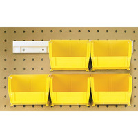 Hang-n-Stack Bin,  package, includes: (6) 7-3/8L x 4-1/8W x 3H (QUS220) black bin and (2) bin rails