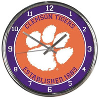 Clemson Tigers Clock Round Wall Style Chrome