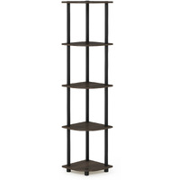 Furinno 99811DB-WG/BK Turn-N-Tube 5 Tier Corner Display Rack Multipurpose Shelving Unit, Dark Brown Grain/Black