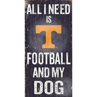 Tennessee Volunteers Wood Sign - Football and Dog 6"x12"