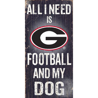 Georgia Bulldogs Wood Sign - Football and Dog 6"x12"