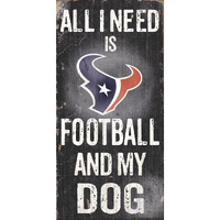 Houston Texans Wood Sign - Football and Dog 6"x12"