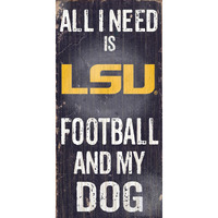 LSU Tigers Wood Sign - Football and Dog 6"x12"