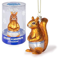 Squirrel In Underpants Glass Holiday Ornament