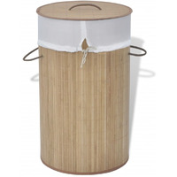 vidaXL Bamboo Laundry Bin Round Natural
