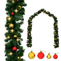 vidaXL Christmas Garland Decorated with Baubles and LED Lights 16 ft