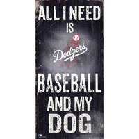 Los Angeles Dodgers Sign Wood 6x12 Baseball and Dog Design