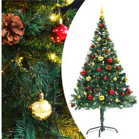 vidaXL Artificial Christmas Tree with Baubles and LEDs Green 5 ft