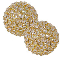 Set Of Two 5" Gold And Faux Crystal Bling Spheres