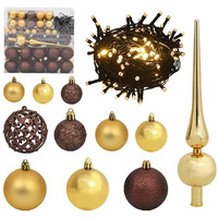 vidaXL 120 Piece Christmas Ball Set with Peak and 300 LEDs Gold&Bronze