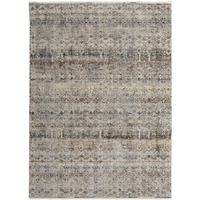2 X 3 Tan Ivory And Blue geometric Power Loom Distressed Area Rug With Fringe