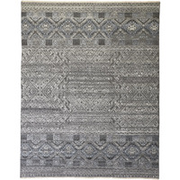 2 X 3 gray Ivory And Blue geometric Hand Knotted Area Rug