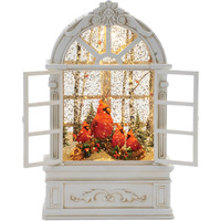 LED Snow Globe Window with Cardinal Family 9"H