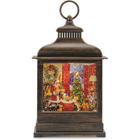 LED Snow Globe Lantern with Santa and Puppy Scene 11"H