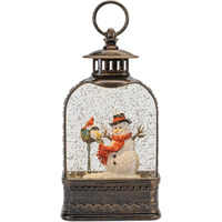 LED Snow Globe with Snowman and Cardinals 9.75"H