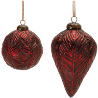 Burgandy Etched Glass Ornament (Set of 6)