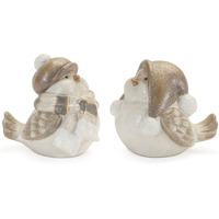 Glittered Winter Bird with Hat (Set of 4)