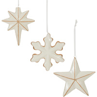 Ceramic Star and Snowflake Ornament (Set of 6)