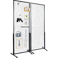 VEVOR 2' x 5.6' Grid Wall Panels Tower, 2 Packs Wire Gridwall Display Racks with T-Base Floorstanding, Double Side Gridwall Panels for Art Craft Shows, Retail Display with Extra Clips and Hooks