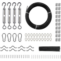 VEVOR Vinyl Coated Wire Rope Kit, 3/32 Cable Through 1/16 Diameter Stainless Steel, 7x7 Strands Construction with 189 Accessories for String Lights, Clothesline, Vine, 164 ft Black