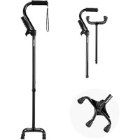 Quad Walking Cane 10-Level Height Adjustable Walking Stick 4-Pronged Stable Base
