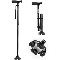 Walking Cane Folding Walking Stick with 8-Level Height & 4-Pronged Pivoting Base