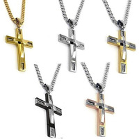 Keepsake Cross Pendant With A Curb Chain For Men 18kt Gold Plated(D0102HEYS2G.)