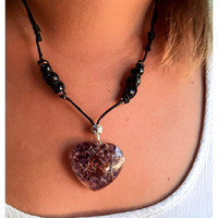 EMF 5g Shielding Orgone Heart calming Necklace with Shungite & Black Tourmaline(D0102HXUE16)