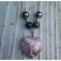 EMF 5g Shielding crystal Heart Shungite Hematite Black Tourmaline Necklace(D0102H7AMW2)
